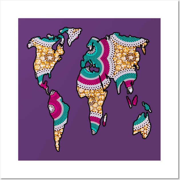 Purple Afro World Map Wall Art by artbyomega